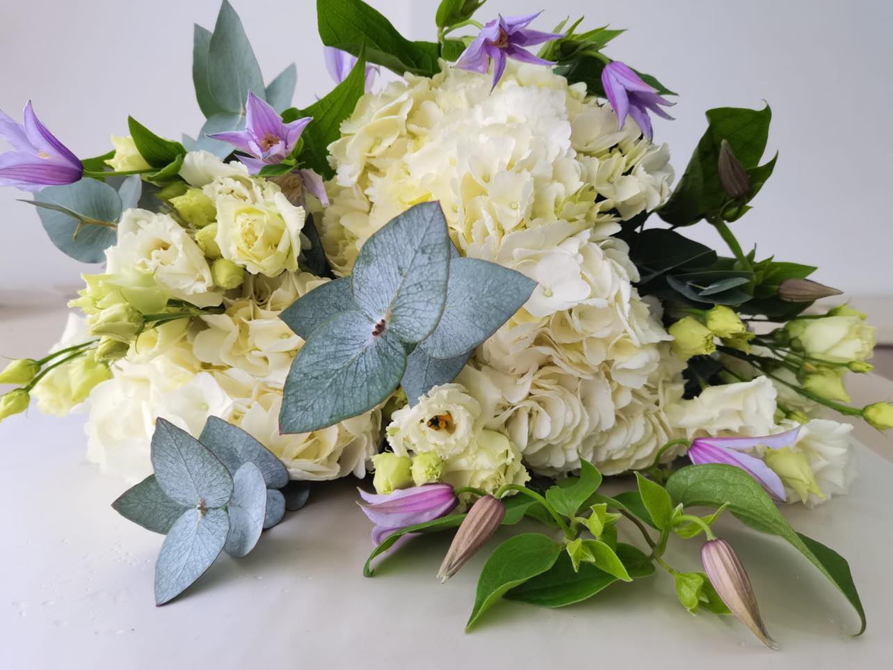 Spring Whisper Bouquet - Hydrangeas & Purple Bellflowers for Mother's Day