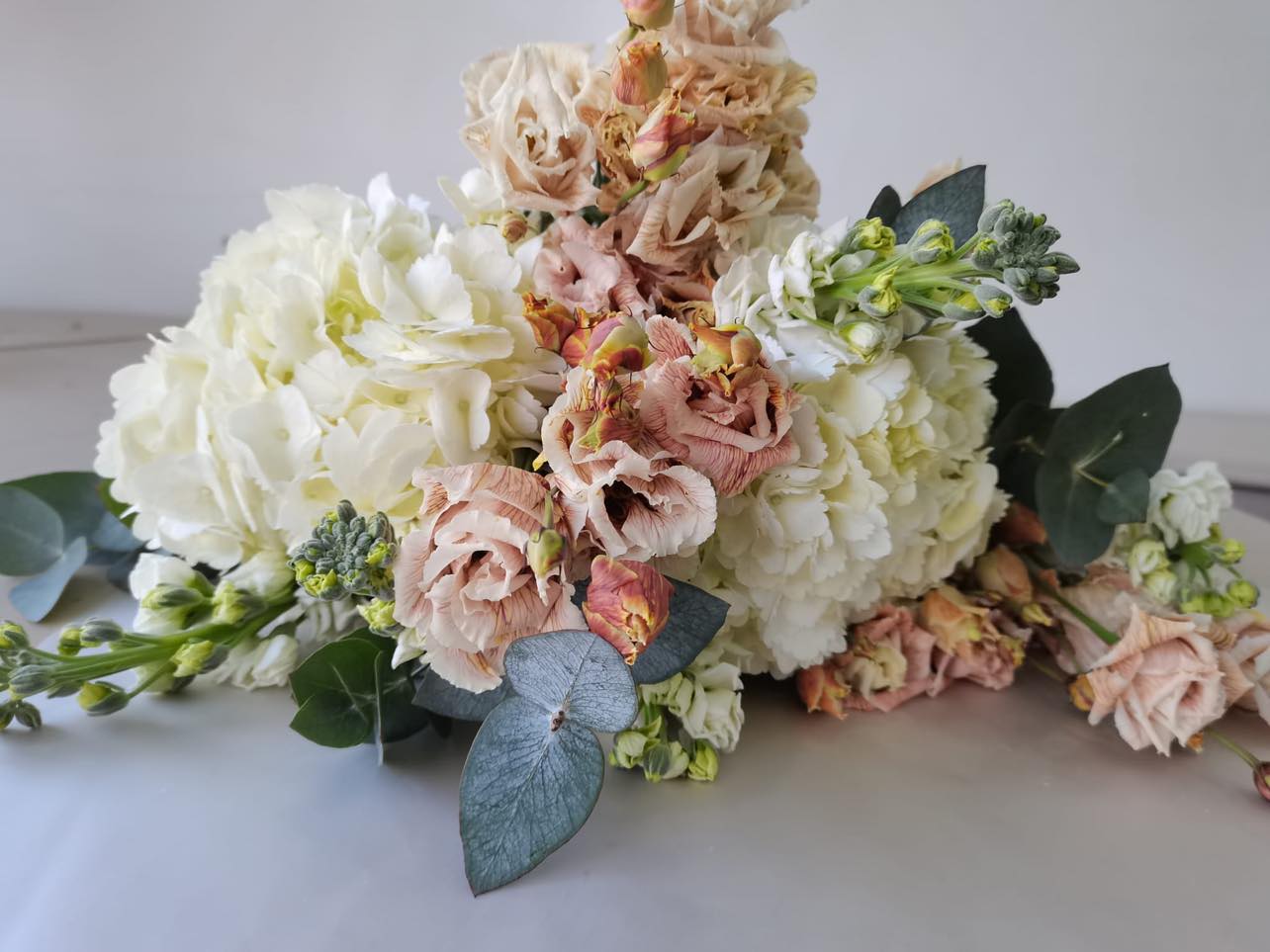 Timeless Grace Bouquet - Ivory Hydrangeas & Vintage Pink Roses for Mother's Day